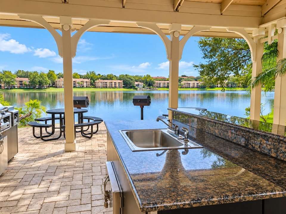 Covered barbecue pavilion on the lake